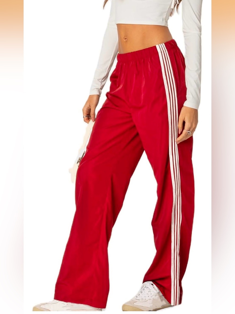 Women’s Red Track Pants with Side Stripes - Picture 2 of 4